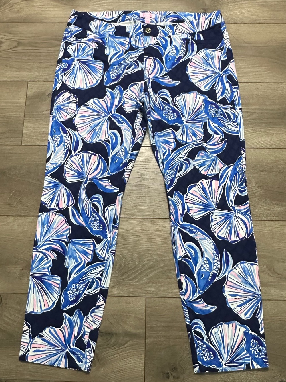 Lilly Pulitzer Kelly Stretch Skinny Ankle Mid Rise Pants Reel Life Koi Navy 14